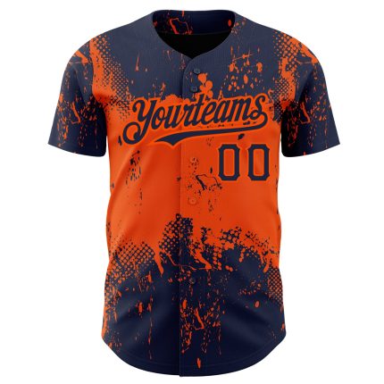 Custom Name and Number Baseball Jersey, Personalized Navy and Orange 3D Abstract Splatter Grunge Art Design Personalized