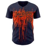 Custom Name and Number Baseball Jersey with Personalized Navy Orange 3D Pattern Dripping Splatter Art Design Personalized