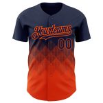 Custom Name & Number 3D Pattern Gradient Baseball Jersey - Personalized Navy & Orange Square Shapes Design Personalized Navy