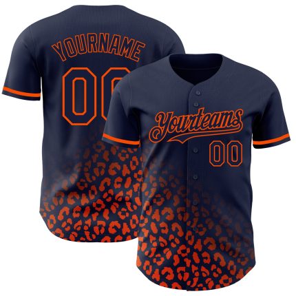 Personalized 3D Leopard Print Baseball Jersey with Custom Name & Number - Navy Orange Fade Design Personalized Navy Orange