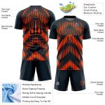 Custom Name and Number Soccer Uniform Jersey - Personalized Navy Orange Abstract Triangle Design Personalized Navy Orange