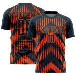 Custom Name and Number Soccer Uniform Jersey - Personalized Navy Orange Abstract Triangle Design Personalized Navy Orange