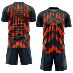 Custom Name and Number Soccer Uniform Jersey - Personalized Navy Orange Abstract Triangle Design Personalized Navy Orange