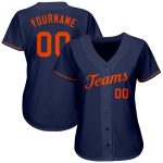 Custom Name and Number Personalized Baseball Jersey - Navy Orange Authentic Team Jersey Personalized Navy Orange Authentic