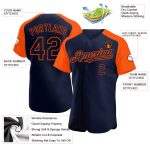 Custom Name and Number Baseball Jersey in Navy Orange Authentic Raglan Sleeves Personalized Navy Orange Authentic Raglan