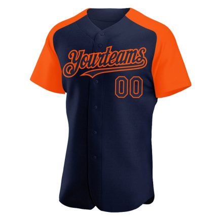 Custom Name and Number Baseball Jersey in Navy Orange Authentic Raglan Sleeves Personalized Navy Orange Authentic Raglan
