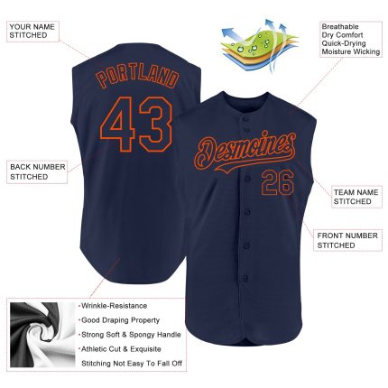 Custom Name Number Baseball Jersey - Personalized Orange Navy Sleeveless Authentic Team Gear Personalized Navy Orange Authentic