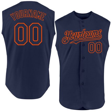 Custom Name Number Baseball Jersey - Personalized Orange Navy Sleeveless Authentic Team Gear Personalized Navy Orange Authentic