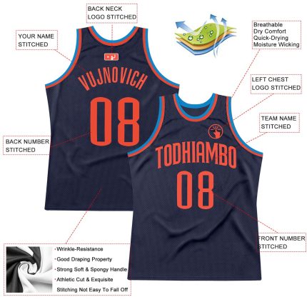 Custom Name and Number Personalized Basketball Jersey - Navy Orange-Blue Authentic Throwback Team Apparel Personalized Navy