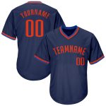 Custom Name and Number Personalized Authentic Baseball Jersey Shirt - Navy Orange-Blue Throwback Rib-Knit Personalized Navy