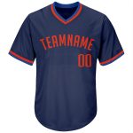 Custom Name and Number Personalized Authentic Baseball Jersey Shirt - Navy Orange-Blue Throwback Rib-Knit Personalized Navy