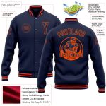 Personalized Navy Orange Bomber Jacket for Men, Full-Snap Varsity Letterman Personalized Navy Orange Bomber Full-Snap Varsity