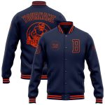 Personalized Navy Orange Bomber Jacket for Men, Full-Snap Varsity Letterman Personalized Navy Orange Bomber Full-Snap Varsity