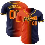 Custom Name and Number Baseball Jersey - Orange-Gold Gradient Personalized Fashion in Navy Personalized Navy Orange-Gold