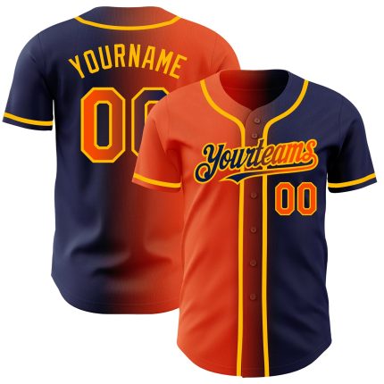 Custom Name and Number Baseball Jersey - Orange-Gold Gradient Personalized Fashion in Navy Personalized Navy Orange-Gold