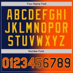 Custom Team Name Number Navy Orange Gold Gradient Bomber Varsity Full-Snap Jacket Personalized Navy Orange-Gold Bomber Full-Snap