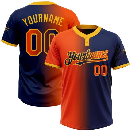 Custom Name Number Two-Button Unisex Softball Jersey - Personalized Navy Orange Gold Gradient Fashion Design Personalized