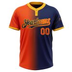 Custom Name Number Two-Button Unisex Softball Jersey - Personalized Navy Orange Gold Gradient Fashion Design Personalized