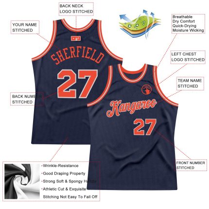 Customizable Basketball Jersey with Personalized Name and Number - Authentic Navy Orange-Gray Throwback Design Personalized