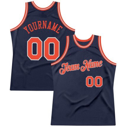 Customizable Basketball Jersey with Personalized Name and Number - Authentic Navy Orange-Gray Throwback Design Personalized