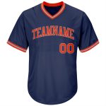 Custom Name and Number Personalized Baseball Jersey Shirt in Navy, Orange, and Gray - Authentic Throwback Rib-Knit Design