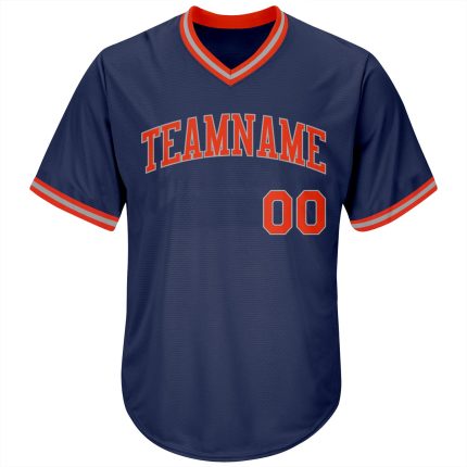 Custom Name and Number Personalized Baseball Jersey Shirt in Navy, Orange, and Gray - Authentic Throwback Rib-Knit Design