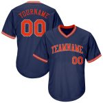 Custom Name and Number Personalized Baseball Jersey Shirt in Navy, Orange, and Gray - Authentic Throwback Rib-Knit Design