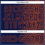 Custom Name Number Navy Orange Halftone 3D Pattern Bomber Varsity Letterman Jacket Personalized Navy Orange Halftone 3D Pattern