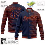 Custom Name Number Navy Orange Halftone 3D Pattern Bomber Varsity Letterman Jacket Personalized Navy Orange Halftone 3D Pattern