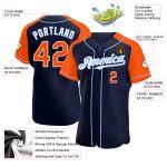 Custom Name Number Baseball Jersey - Personalized Authentic Navy Orange-Light Blue Raglan Sleeves Personalized Navy Orange-Light