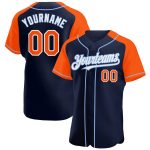 Custom Name Number Baseball Jersey - Personalized Authentic Navy Orange-Light Blue Raglan Sleeves Personalized Navy Orange-Light
