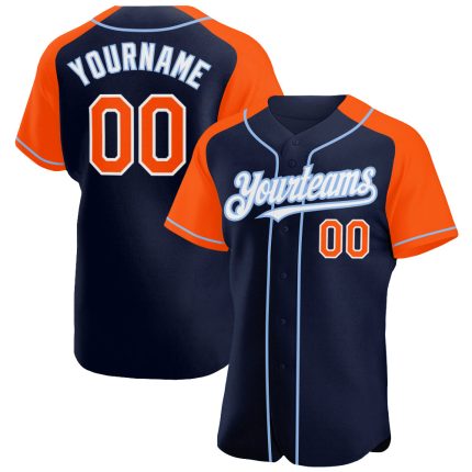 Custom Name Number Baseball Jersey - Personalized Authentic Navy Orange-Light Blue Raglan Sleeves Personalized Navy Orange-Light