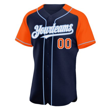 Custom Name Number Baseball Jersey - Personalized Authentic Navy Orange-Light Blue Raglan Sleeves Personalized Navy Orange-Light