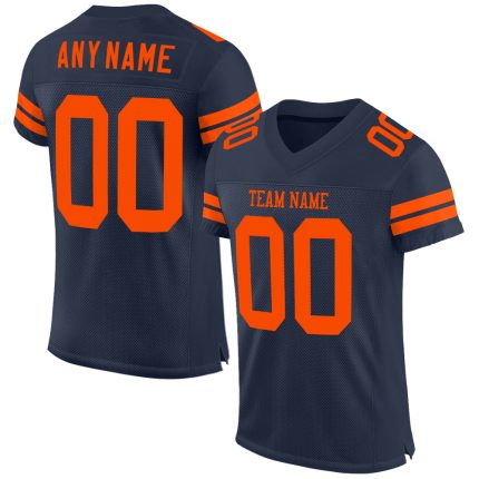 Personalized Custom Name Number Authentic Football Jersey - Navy Orange Mesh Team Personalized Navy Orange Mesh Authentic