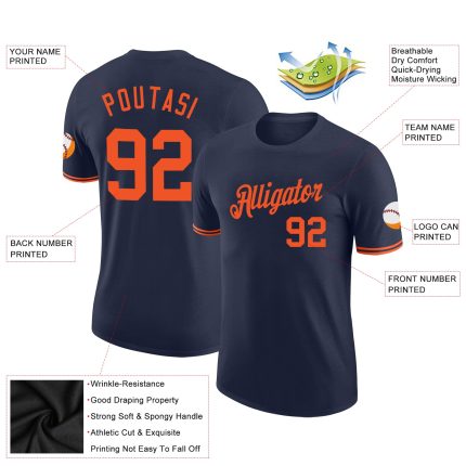 Custom Name and Number Performance T-Shirt - Personalized Navy and Orange Team Shirt Personalized Navy Orange Performance