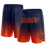 Custom Name and Number Personalized Navy Orange Pinstripe Basketball Shorts - Authentic Team Gear Personalized Navy Orange