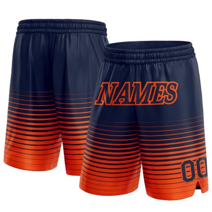 Custom Name and Number Personalized Navy Orange Pinstripe Basketball Shorts - Authentic Team Gear Personalized Navy Orange