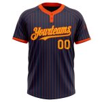 Custom navy, orange and gold pinstripe softball jersey, back view