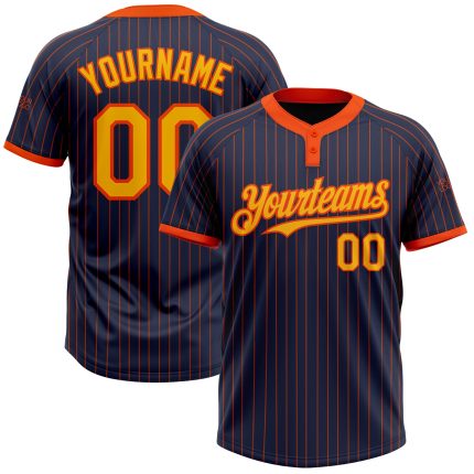Custom navy, orange and gold pinstripe softball jersey