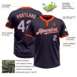 Custom Name & Number Softball Jersey - Personalized Navy Orange Pinstripe Light Blue Unisex Two-Button Design Personalized
