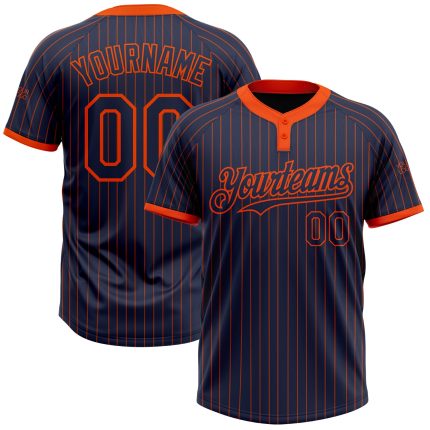 Custom Softball Jersey with Personalized Name and Number - Navy Orange Pinstripe Unisex Two-Button Personalized Navy Orange