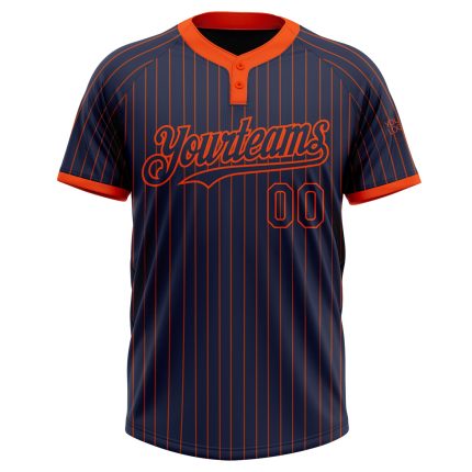 Custom Softball Jersey with Personalized Name and Number - Navy Orange Pinstripe Unisex Two-Button Personalized Navy Orange
