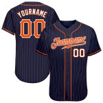 Customizable Navy and Orange Pinstripe Baseball Jersey with Name and Number - Authentic Team Apparel Personalized Navy Orange