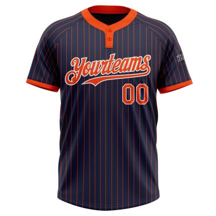 Personalized Unisex Softball Jersey - Navy Orange Pinstripe Two-Button, Comfortable Fit, Stylish Athletic Gear Personalized