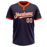 Custom Name and Number Softball Jersey - Personalized Navy and Orange Pinstripe Unisex Two-Button Design Personalized Navy