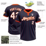 Custom Name and Number Softball Jersey - Personalized Navy and Orange Pinstripe Unisex Two-Button Design Personalized Navy