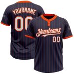 Custom Name and Number Softball Jersey - Personalized Navy and Orange Pinstripe Unisex Two-Button Design Personalized Navy
