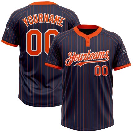 Personalized Unisex Softball Jersey - Navy Orange Pinstripe Two-Button, Comfortable Fit, Stylish Athletic Gear Personalized