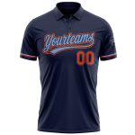 Custom Team Name Number Navy Orange Powder Blue Golf Polo Shirt Performance Personalized Navy Orange-Powder Blue Performance