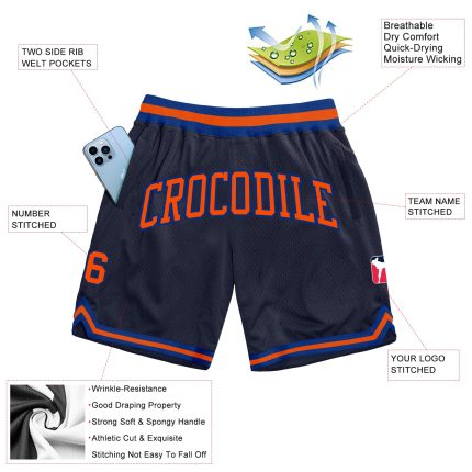 Personalized Authentic Basketball Shorts in Navy Orange-Royal - Customizable Athletic Wear Personalized Navy Orange-Royal